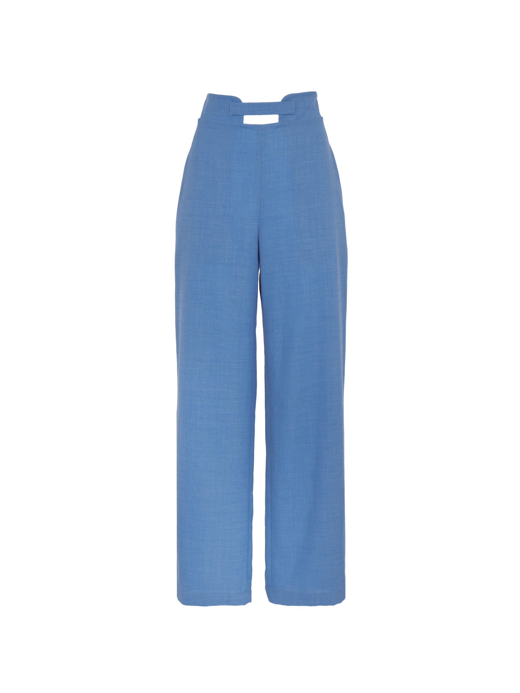 ACIS - Pantalon taille haute en lin et tencel bleu Pantalon Fête Impériale