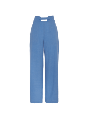 ACIS - Pantalon taille haute en lin et tencel bleu Pantalon Fête Impériale