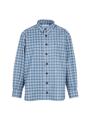 AGENOR - Chemise oversize en toile de coton bleu imprimé blason blanc Chemise Fête Impériale