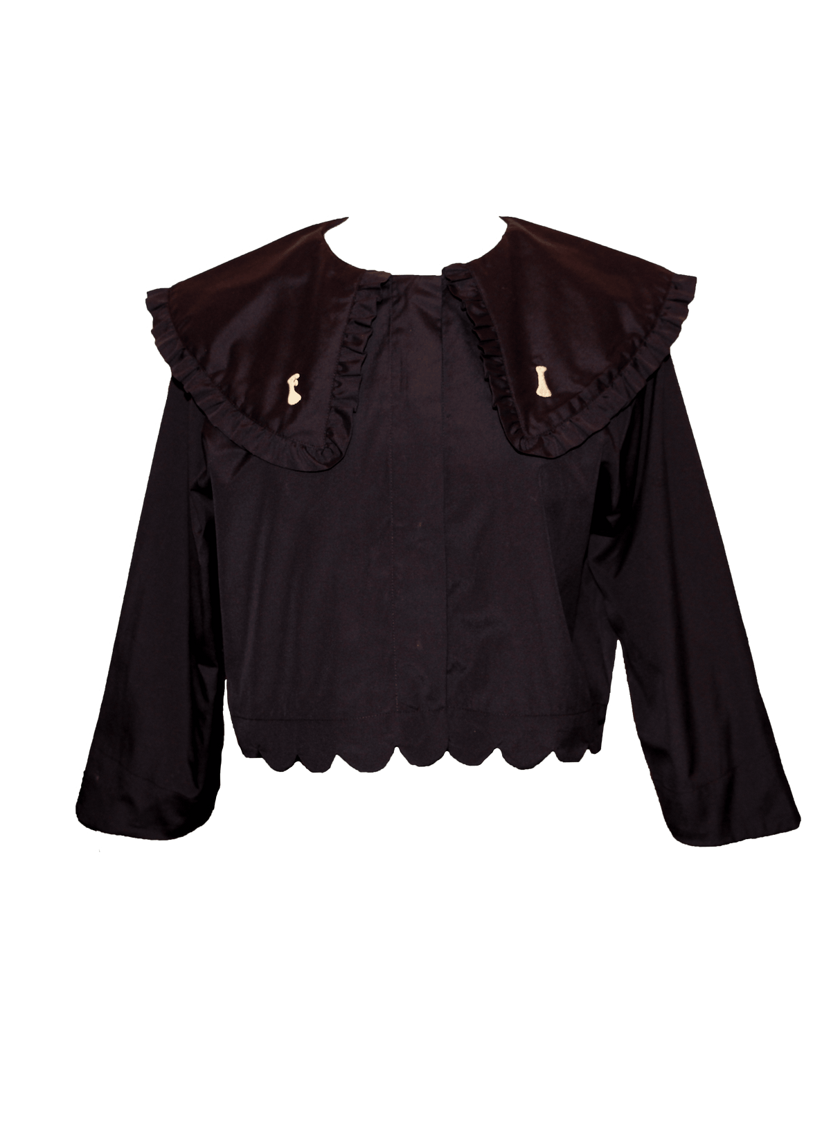 ANTOINETTE - Chemise cropped à col claudine oversized brodé en coton noir Chemise Fête Impériale