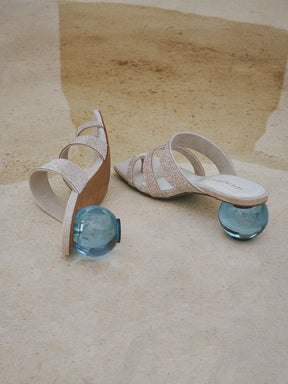 CEFALU - Mules à talons sphériques en plexi et brides en strass Chaussures Fête Impériale