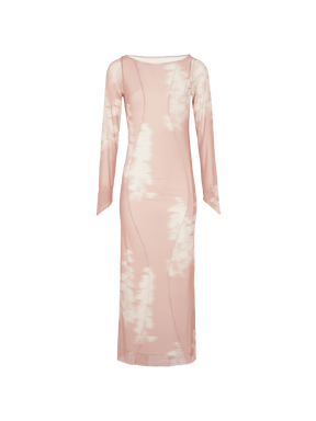 EVA - Robe longue tube encolure bateau en tulle Oeko-Tex imprimé Abstract Misty Rose/Tofu Robe Fête Impériale