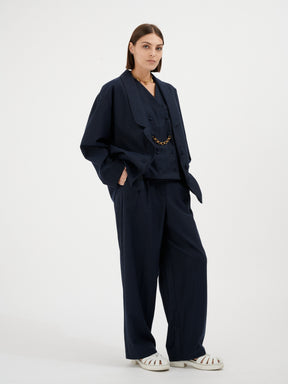 FERAUD - Blazer en twill de laine et coton navy Veste Fête Impériale