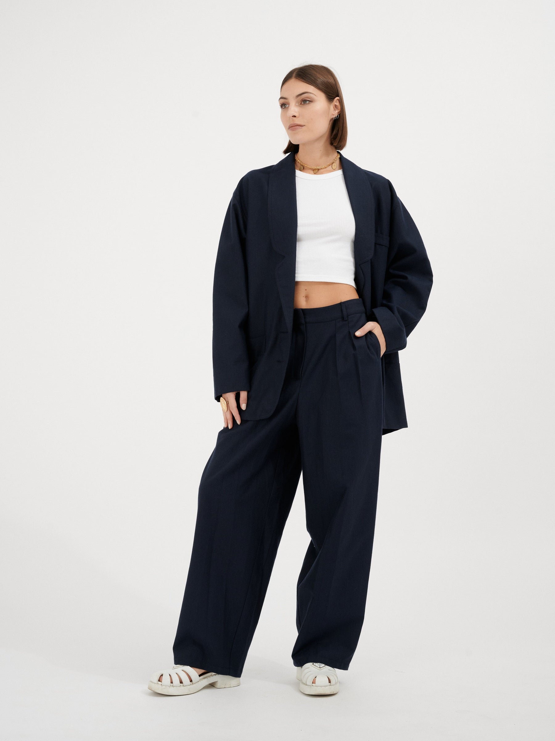 FERAUD - Blazer en twill de laine et coton navy Veste Fête Impériale