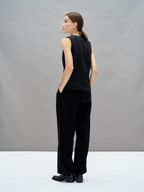 GILBERT - Pantalon taille haute à pinces en velours côtelé Noir Pantalon Fête Impériale