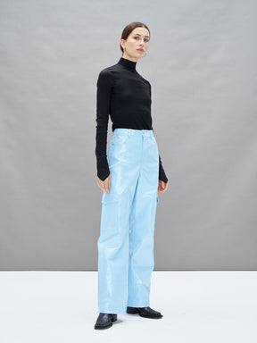 HEALY - Pantalon cargo en vinyle Bleu Pantalon Fête Impériale