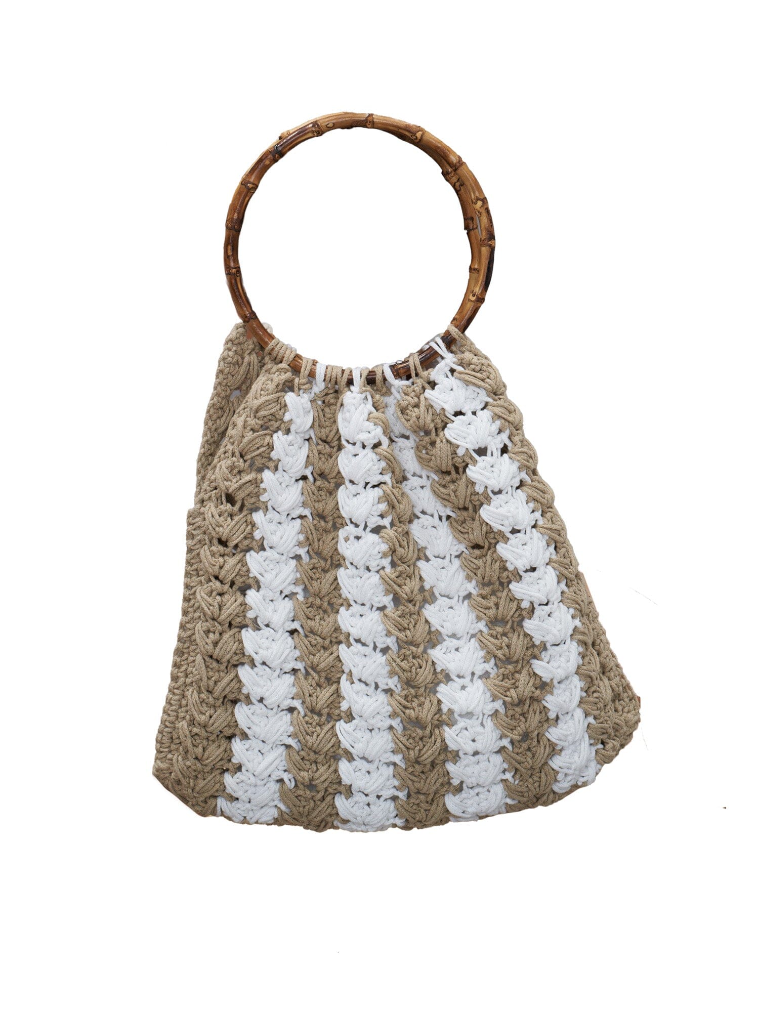 IOS - Sac grand modèle anse en bambou et macramé Blanc et Beige Sac Fête Impériale