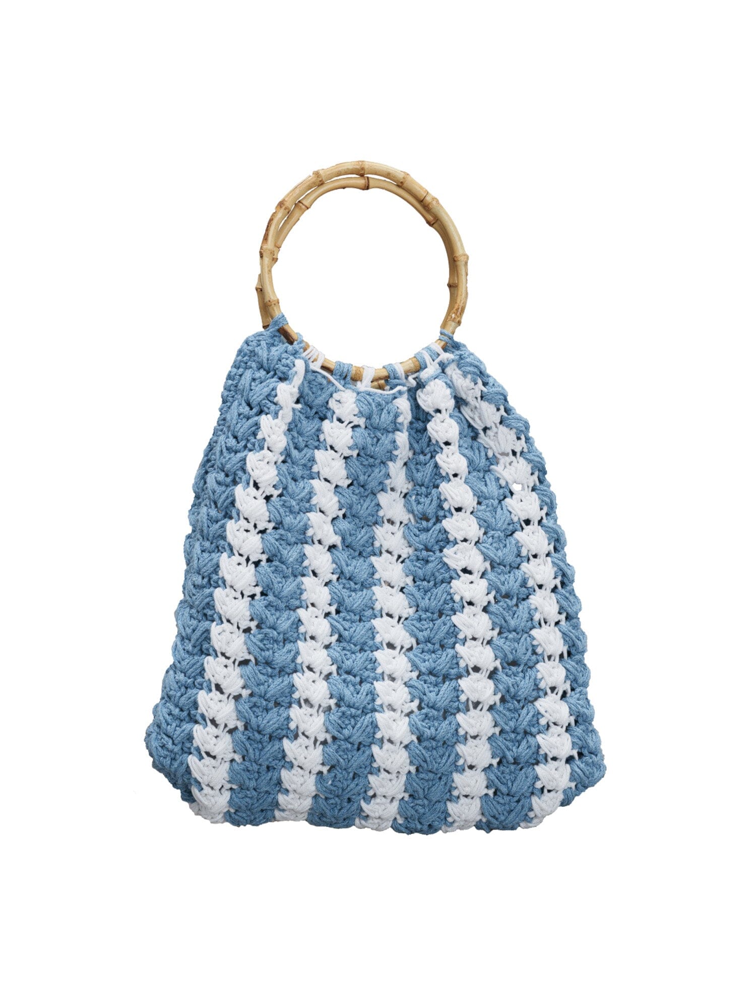 IOS - Sac grand modèle anse en bambou et macramé Blanc et Bleu Sac Fête Impériale