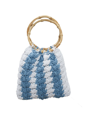 IOS - Sac petit modèle anse en bambou et macramé Blanc et Bleu Sac Fête Impériale