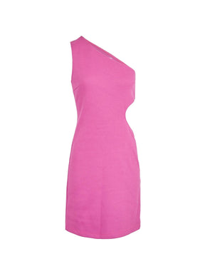 OUREA - Robe asymétrique taille ajourée en jersey piqué de coton organique Fuchsia Robe Fête Impériale