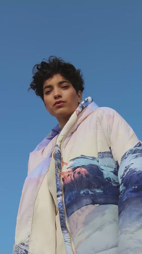 JASMIN - Doudoune oversize à capuche en nylon imprimé Reborn