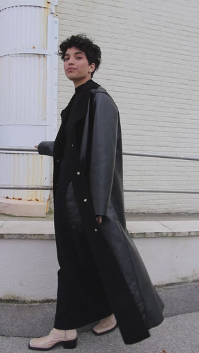 ACHAB - Manteau long col tailleur en vinyle et inspiration shearling Noir