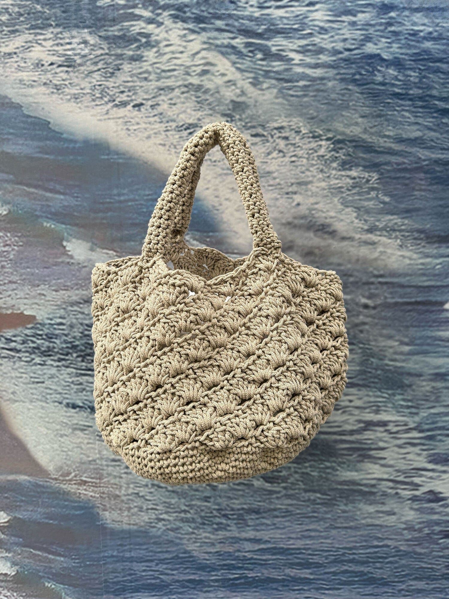 VOLOS - Cabas en maille ajourée en coton Beige Sac Fête Impériale